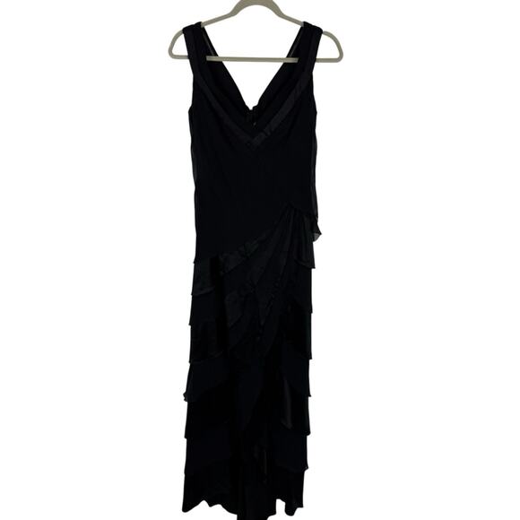 Tadashi Shoji Sleeveless Layered Silk Maxi Dress size US 10 UK 12 Black Event - Picture 1 of 13